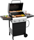 ROVSUN 3 Burner Propane Gas Grill with Foldable Side Shelves, 36000BTU BBQ Grills with Enameled Cast Iron Grates, Cabinet & Poratable Rolling Wheels for Outdoor Garden Patio Backyard Barbecue Cooking