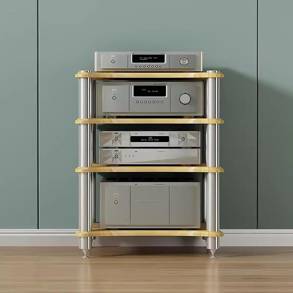 4-Tier Media Shelf Video Component Cabinet, CD Changer/Radio/DVD Players/Audio Equipment Racks, Record Player Stand for Pantry Cinema Meeting Room