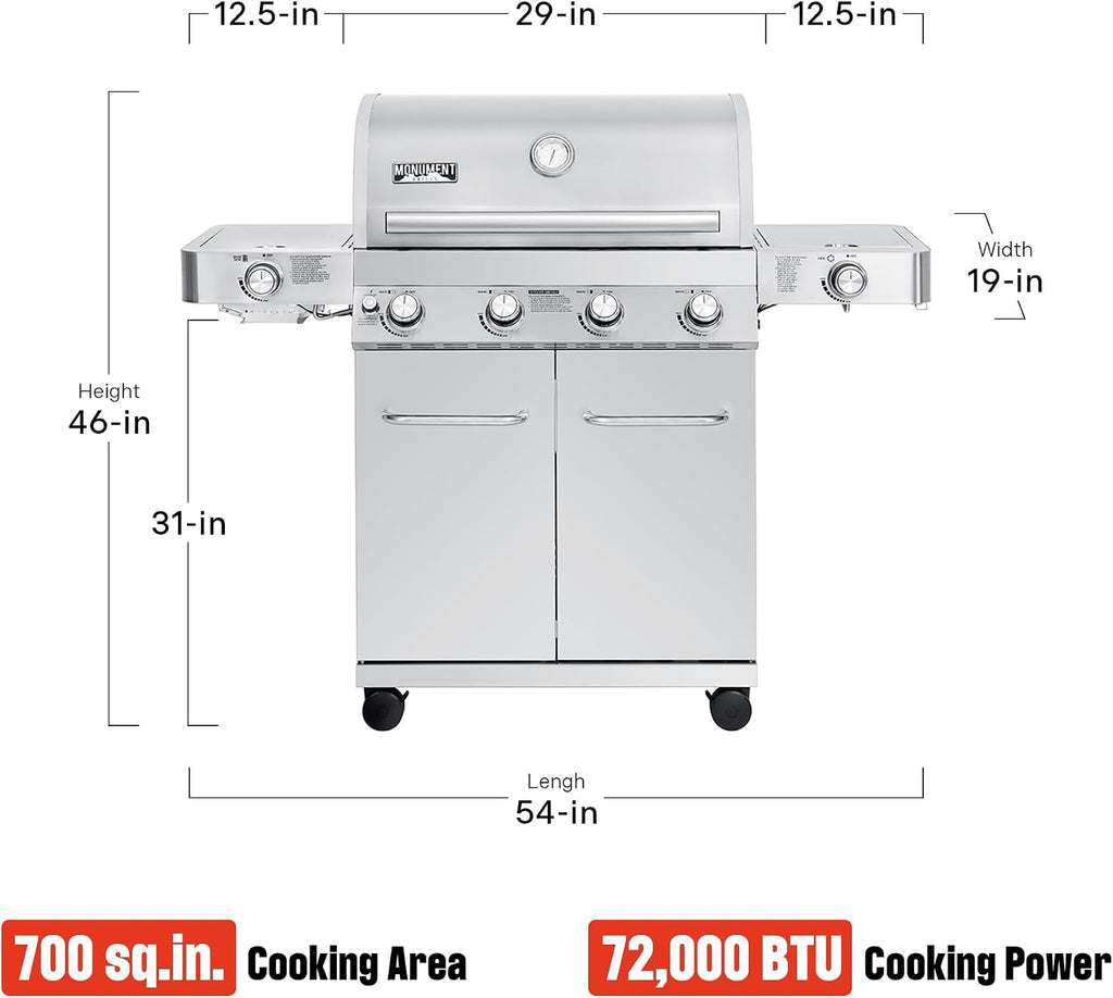 Monument Grills Larger 4-Burner Propane Gas Grills Stainless Steel with Cooking Grids(2 Items)