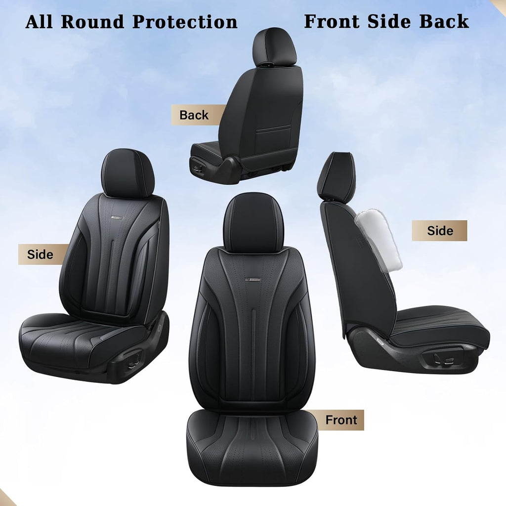 Coverado Car Seat Covers Full Set, Black Leather Seat Cover for Cars, Luxury Waterproof Seat Cover, Front and Back Car Seat Protector Car Seat Cushion Universal Fit for Most Cars