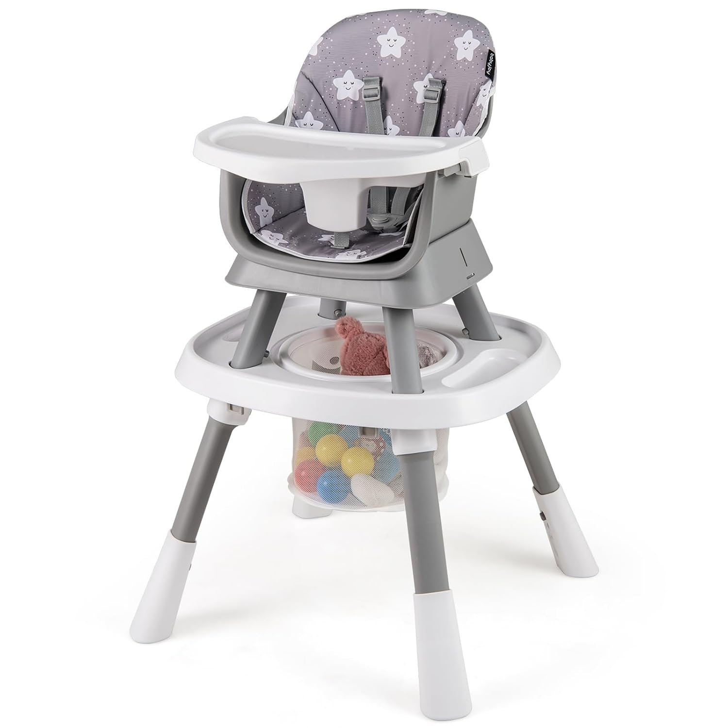 KOTEK 16 in 1 Convertible High Chair, Baby Highchair & Activity Center, Booster Seat, Building Block Table, Toddler Chair with 5-Point Harness, Removable Tray & Cushion (Gray)