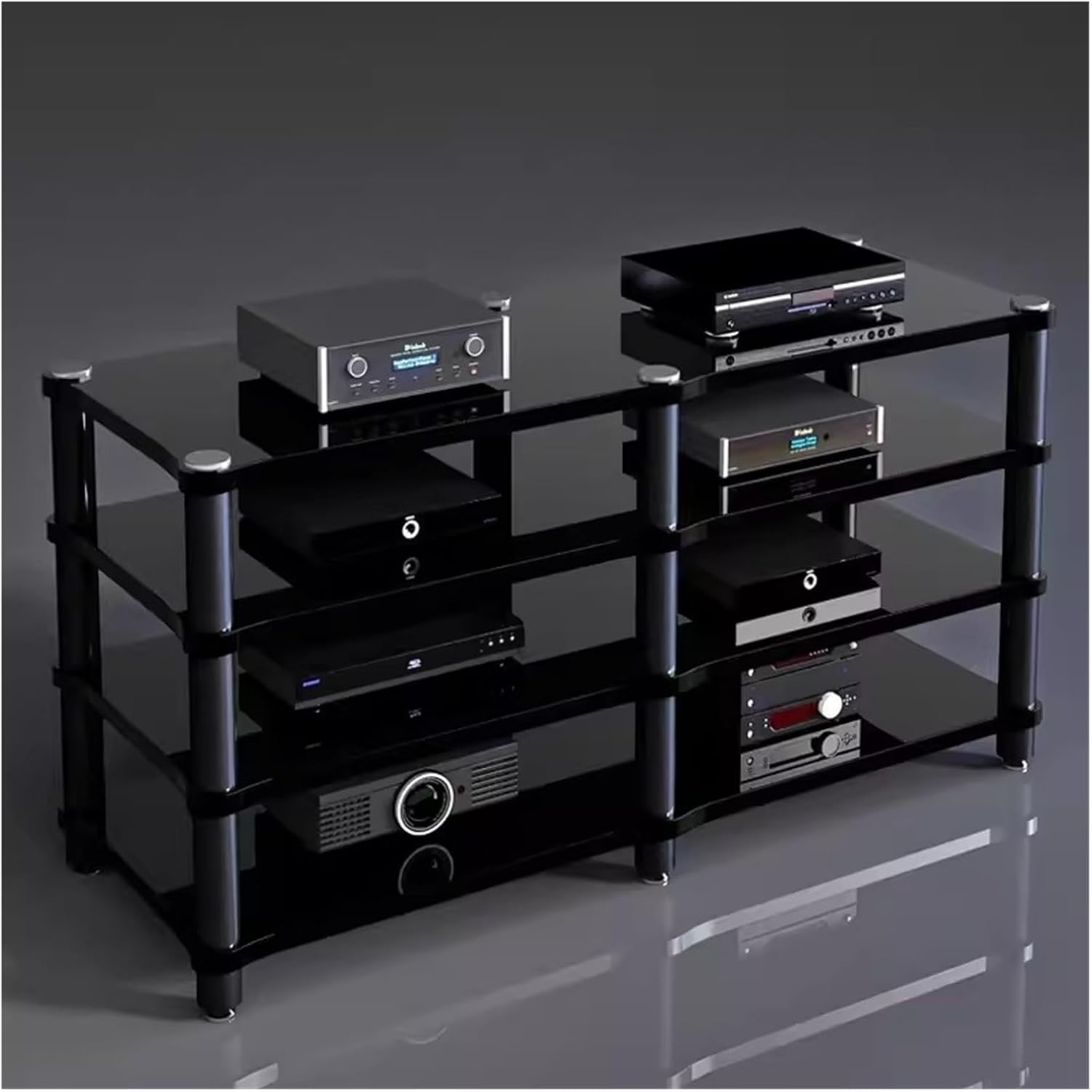 120cm Long Media Stand Audio/Video Component Cabinet, Home Stereo Racks and Stands, Heavy Duty Upright Modern Audio Equipment Rack, Open-Ended Modular Unit, Black-#1-3 Tier