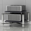 Modern Black Media Stand Entertainment Center With Metal Frame Corner Shelf Audio Rack Storage Cabinet For Audio Video Equipment Shock Absorbing Nails 3 Tier 70X70X75Cm,Silver,2 tier 70x70x50CM