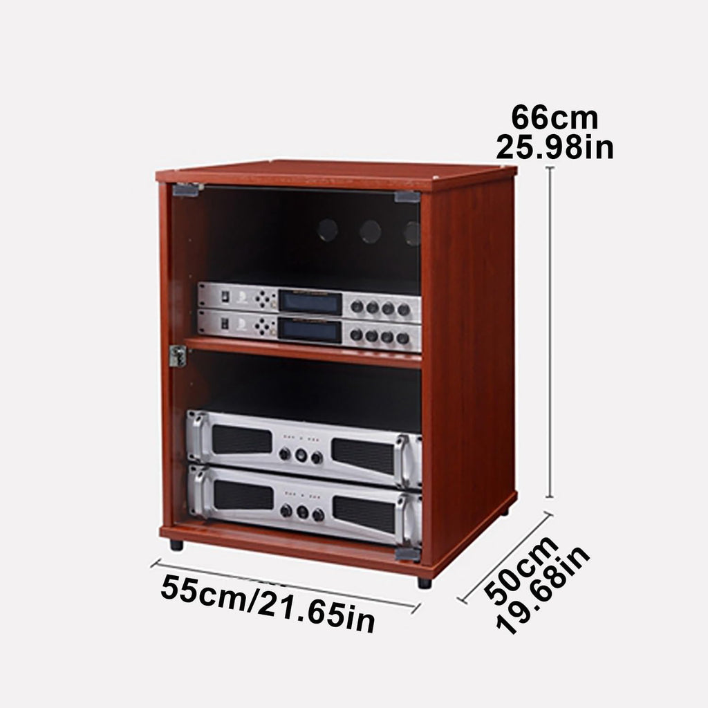 Stylish 3-Shelf Modern Wooden Media Cabinet, Audio Rack Stand for Record Player & Gaming Consoles, Brown Finish, 55x50x66cm - Perfect Storage Solution for Entertainment