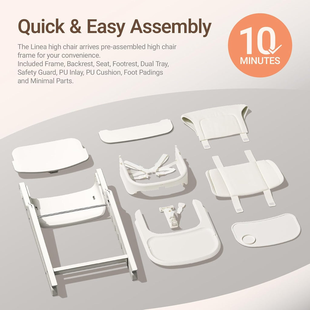 Mamazing GrowPod Pro Wooden Baby High Chair for 6 Months to 300lbs, Easy to Clean with Tray, Compact Foldable Highchair for Kitchen & Dining Room, with 5-Point Safety Harnesses and Guard Bar