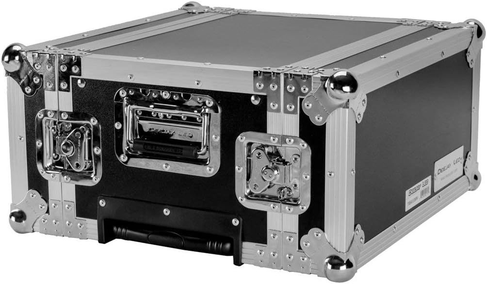 DEEJAY LED Fly Drive Case For 4U Space Standard Low Profile DJ 19-in Amplifier or Effects Units or Similarly Sized Equipment w/Laptop Shelf w/Wheels - TBH4UEDHW