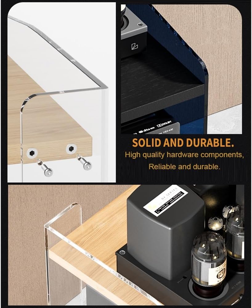Modern Media Storage Cabinet with 4 Adjustable Shelves - Stylish Audio Video Stand for Record Player, Stereo Components & Entertainment Systems (Acrylic & Black Finish)