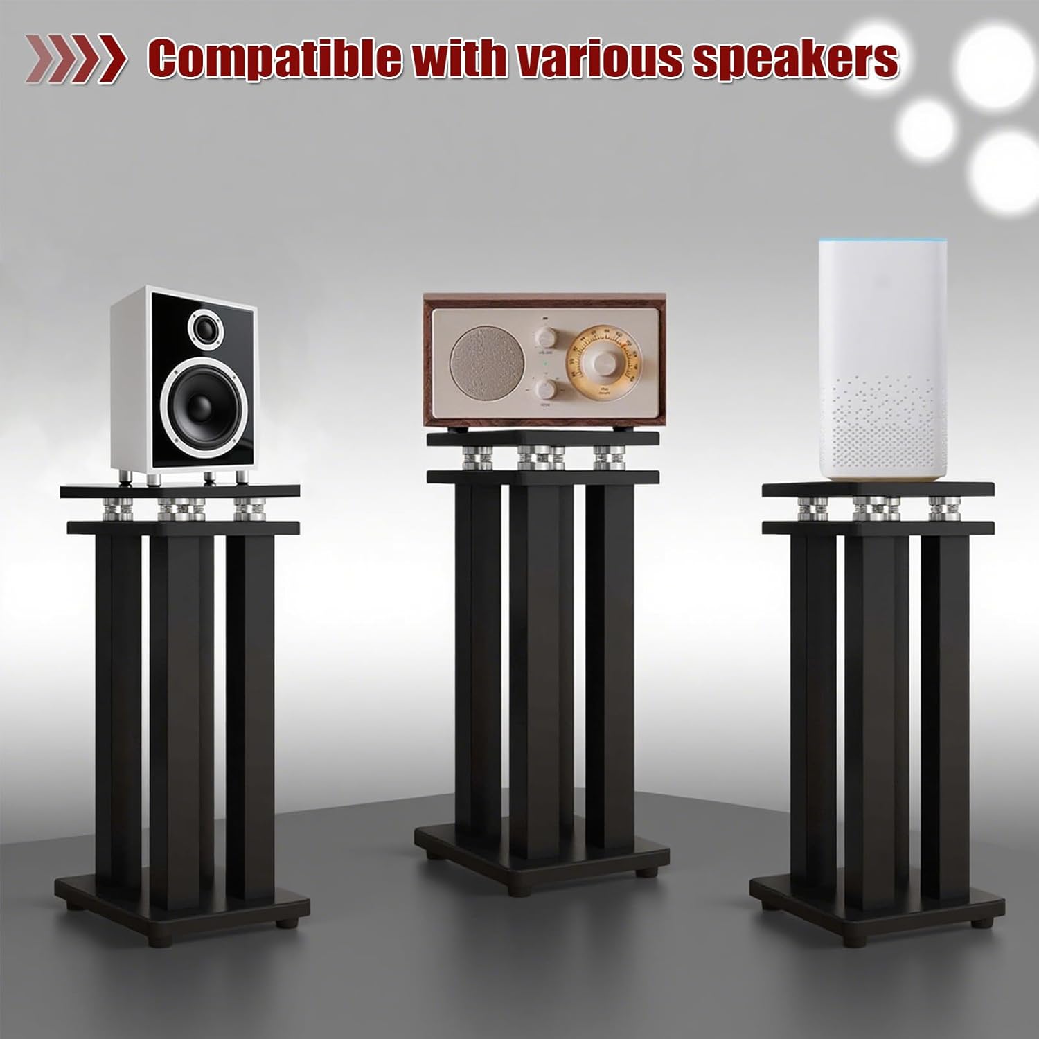 21in Pair of Heavy Duty Sound Stands,Universal Speaker Stands for Surround Sound,Vibration-Absorbing MDF Design Audio Stand for Home Theater Studio,Holds 110lbs Bookshelf/Speaker(Black, 21 inch)