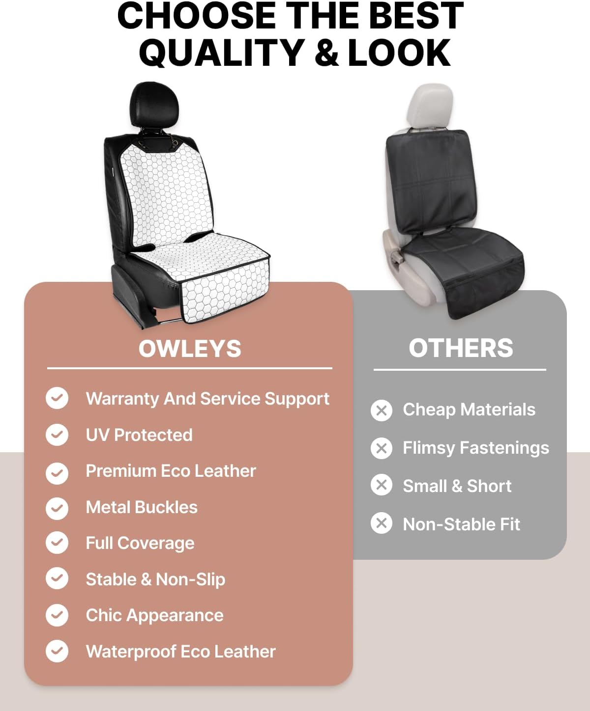 Owleys Set Seat Back Organizer & Car Seat Protector Hexy Waterproof & Non-Slip Protector for Child Car Cushion for Leather and Fabric Seats (White 2 pcs)