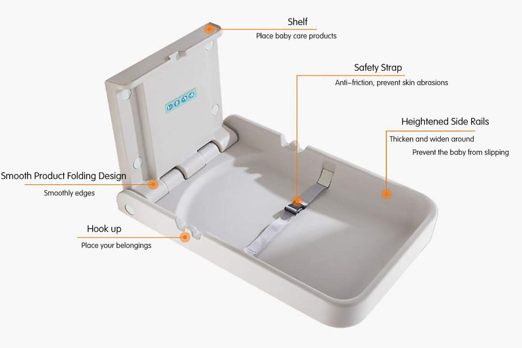 Baby Changing Diaper Station Wall-Mount: Vertical Baby Changing Table, Sturdy & Durable- with Safety Straps for Commercial Restrooms
