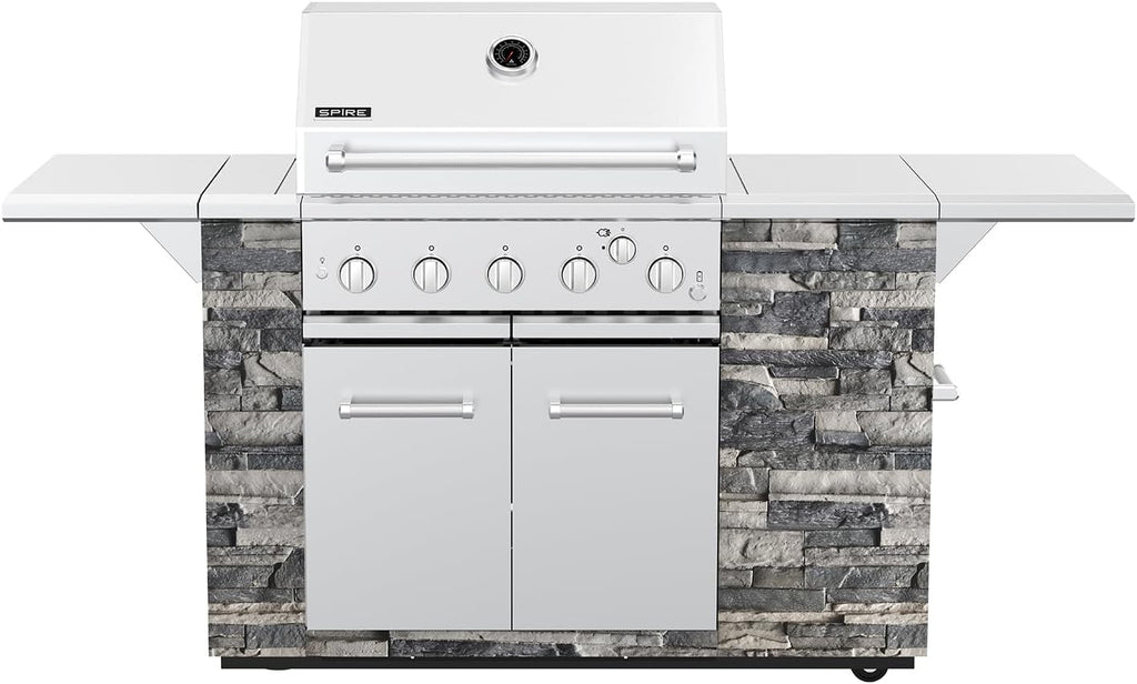 SPIRE Premium 5 Burner Built In Gas Grill Island Head, Stainless Steel 30' Barbeque Grill with Rear Burner, 63,000 BTUs, 758 SQ In Racks, Propane Grill with Dual Fuel Compatibility (Gray) – 860-0032A
