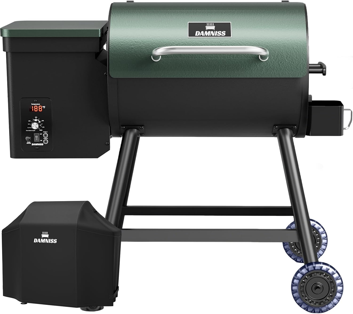 DAMNISS Electric Wood Pellet Grill 8 In 1 BBQ Grills for Outdoor Grill with Auto Feed & PID Temperature Control (180-450°F)456 Sq.In Cook Area Smoker Gills for Backyard New House Gifts