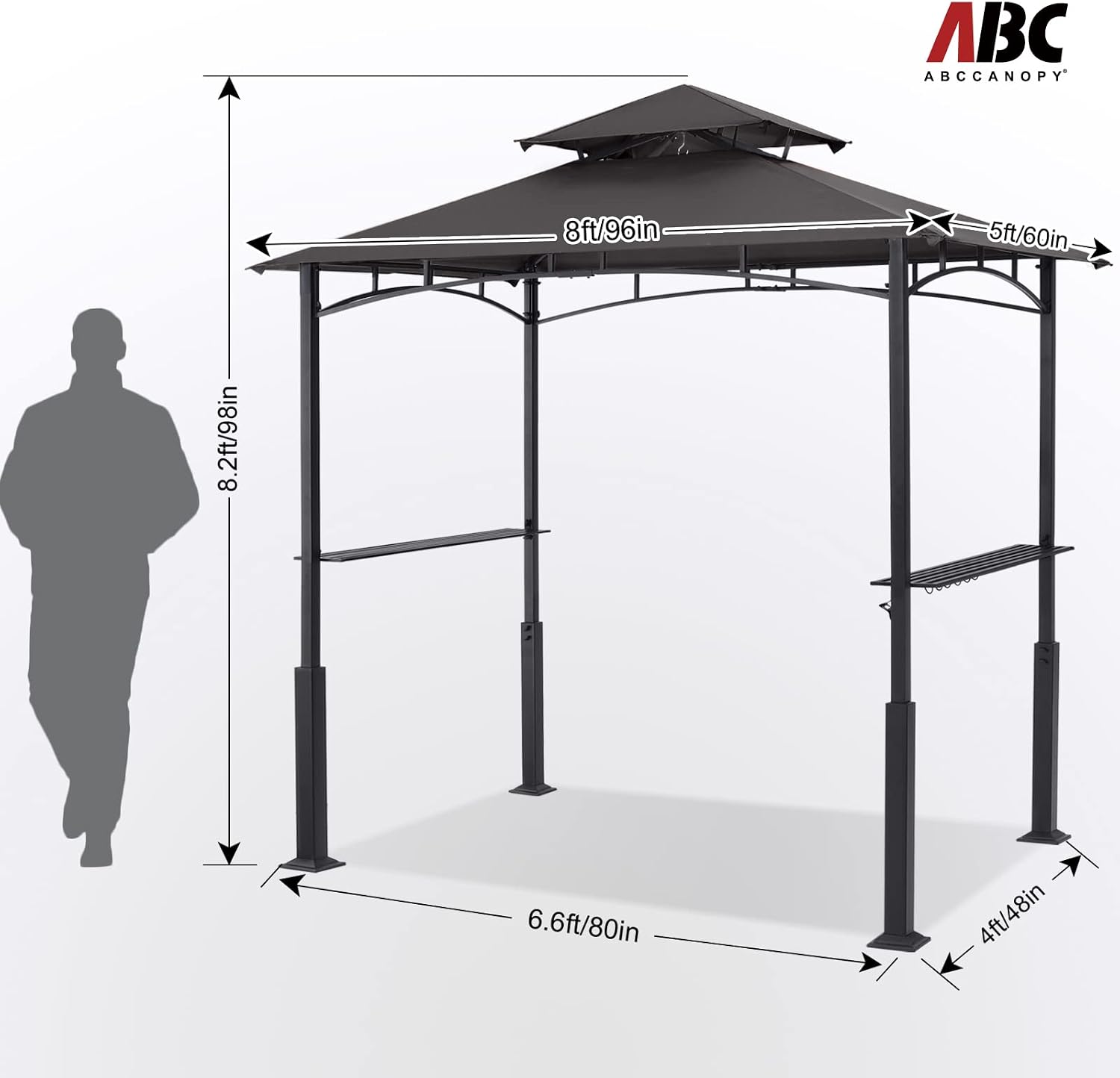 ABCCANOPY 8x5 Grill Gazebo - Outdoor BBQ Canopy Shelter with Led Light for Patio Backyard Grilling (Dark Grey)