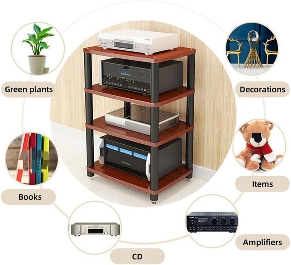 HiFi Audio Rack with Vibration Dampening Feet, Multi-Layer AV Stand for Amplifiers, Stereo Cabinet, Arcade Cabinet, Media Shelf for Home Theater and Audio Equipment(Black,3rd Floor)