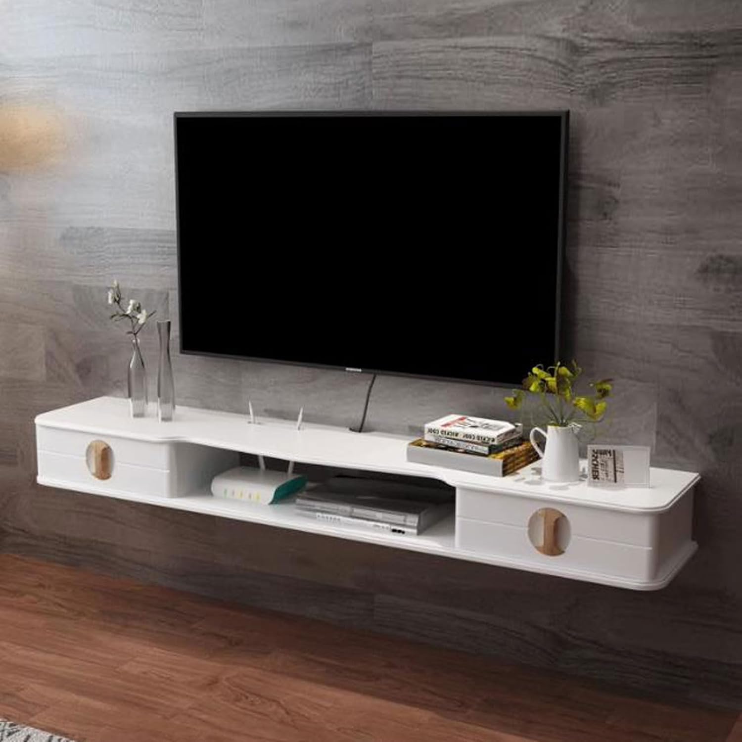Floating Wall Mounted TV Cabinet - Modern Media Console Shelf for TV, Audio-Visual Equipment, DVD Players - Stylish Wall Unit Storage with Bracket for Home Decor