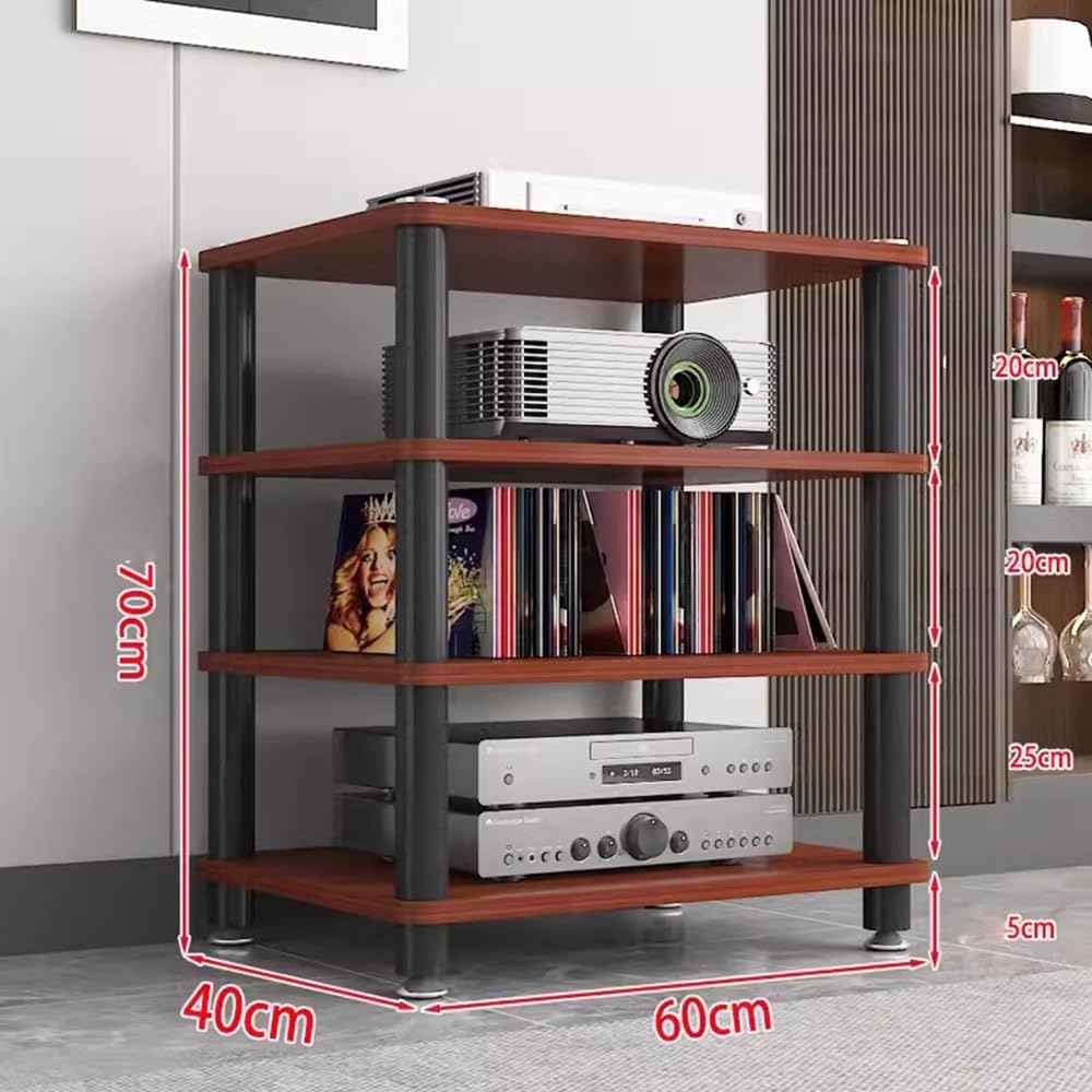 Modern Media Storage Cabinet Rack, 4-Tier Audio-Video Stand, Stylish Wood Stereo Tower for TV, DVD, Gaming - Contemporary Media Organizer (Red)