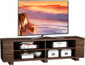 Tangkula Wood TV Stand for TVs up to 65 Inch Flat Screen, Modern Entertainment Center with 8 Open Shelves, Farmhouse TV Storage Cabinet for Living Room Bedroom, TV Console Table (Brown)
