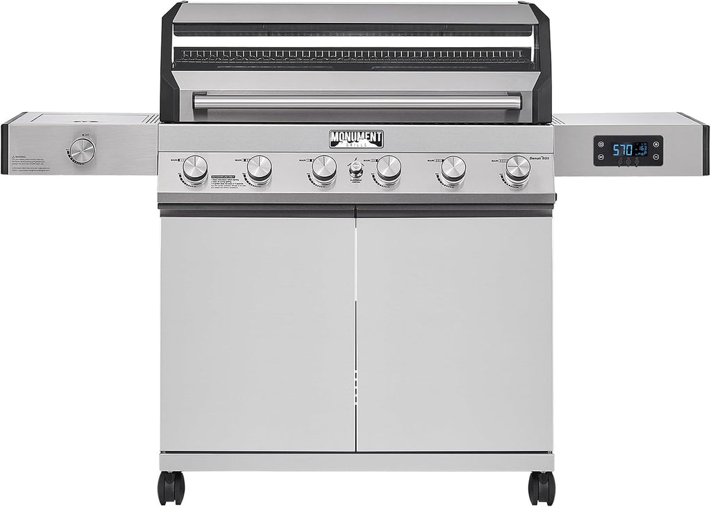 Monument Grills Denali Series, 6+1 Convertible Natural Gas Smart bbq Grill, 6 Burners & 1 Side Burner Stainless Steel Denali 605 with Smart Technology, Knob Controls (Without Conversion Kit)