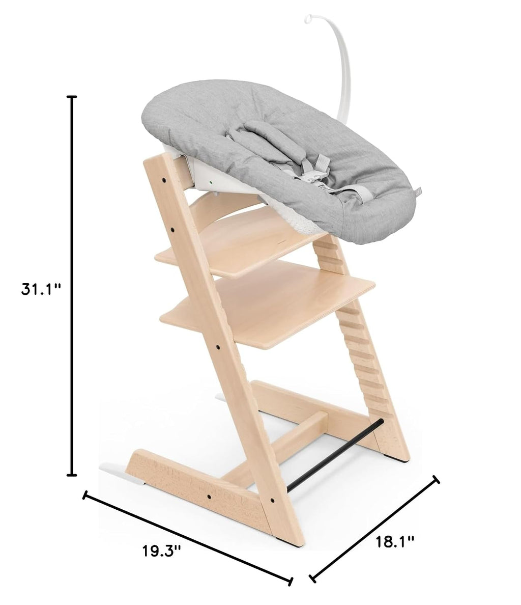 Tripp Trapp Chair from Stokke (Natural) + Tripp Trapp Newborn Set (Grey) - Cozy, Safe & Simple to Use - for Newborns Up to 20 lbs