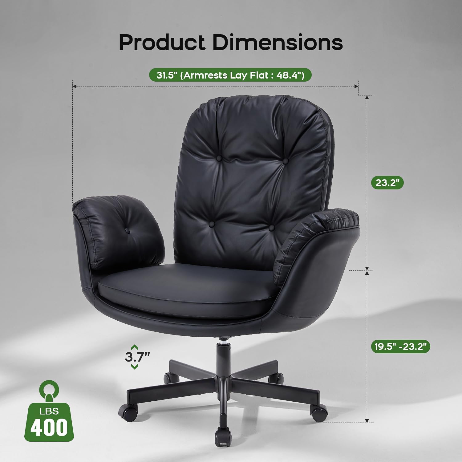 amseatec Criss Cross Chair with Armrests & Wheels for Cross-Legged Sitting, Comfortable Adjustable Swivel Office Desk Chair –PU Leather Vanity Chair for Home, Makeup and Bedroom (Black)