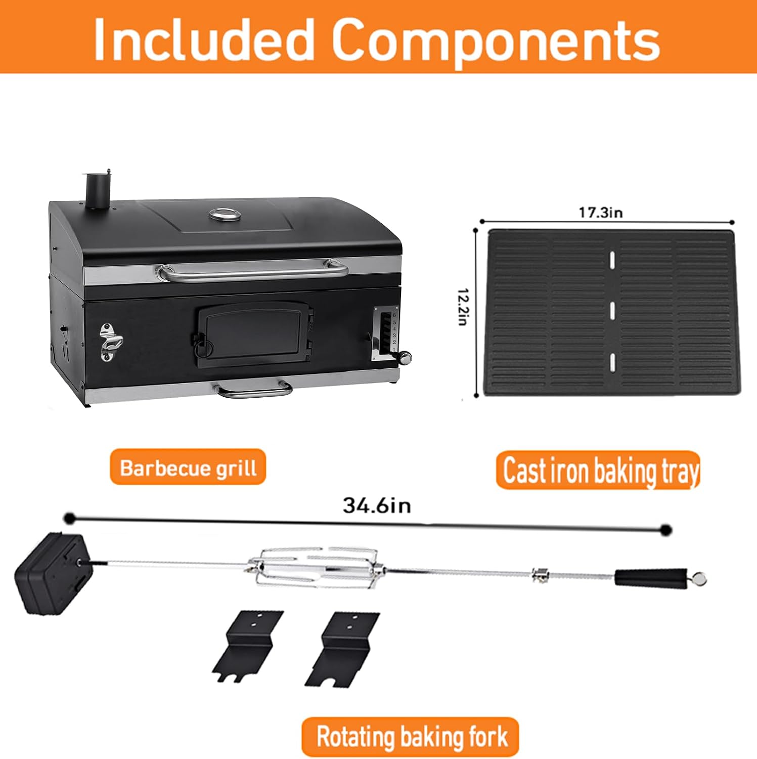 29In Built in BBQ Grills, Large Outside Charcoal Grill with BBQ Fork Kit Liftable Tray & Thermometer, Black Stainless Steel Barbecue Grill for Outdoor Kitchen Cooking Patio Camping Park Style