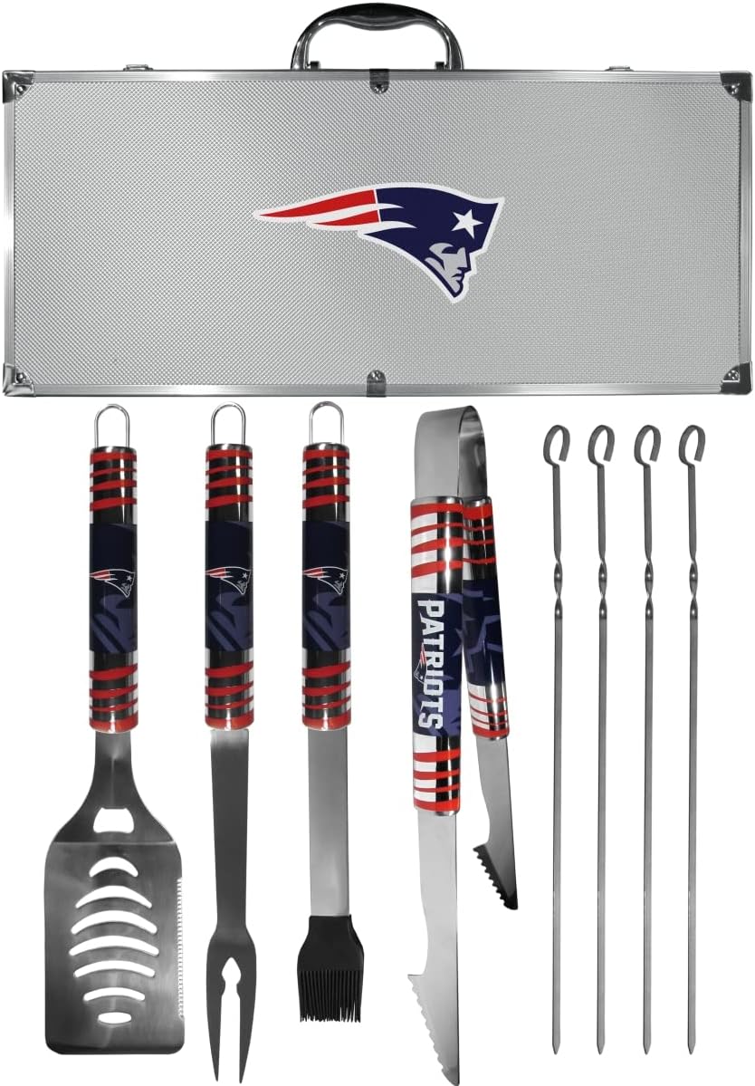 NFL Siskiyou Sports Fan Shop New England Patriots Steel Tailgater BBQ Set w/Case 8 piece Gray
