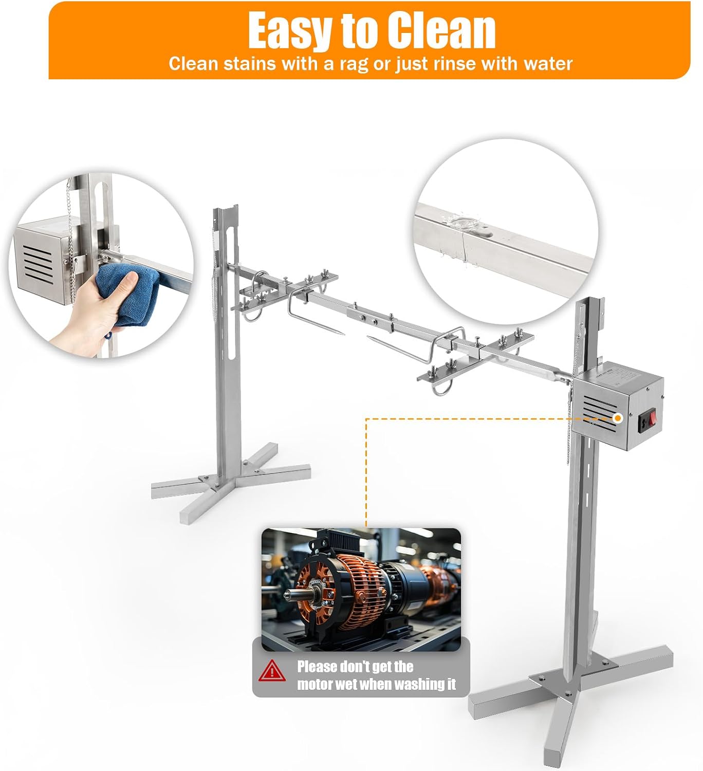 53' Electric BBQ Rotisserie Grill Kit, Rotisserie Kit for Grill with Automatic Rotisserie Motor, Pig Spit Rotisserie Grill, Height Adjustable Stainless Steel Roaster Stand for Roasting Pig Lamb