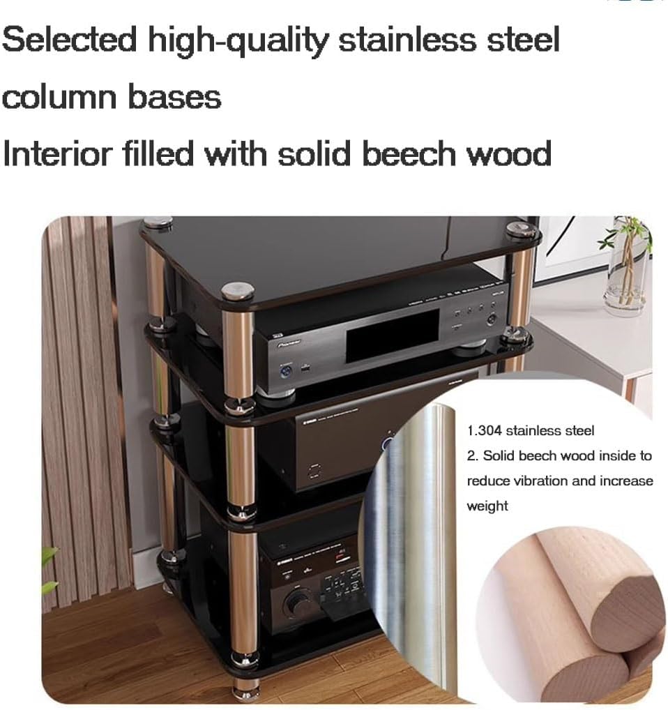 1/2/3/4-layer HiFi Audio Cabinet HiFi Stand Record Player MDF Stand Audio Rack with Shock-Absorbing Feet Power Amplifier Shelf Equipment Cabinet (Color : Black, Size : 60 * 48 * 76cm(4Tier))