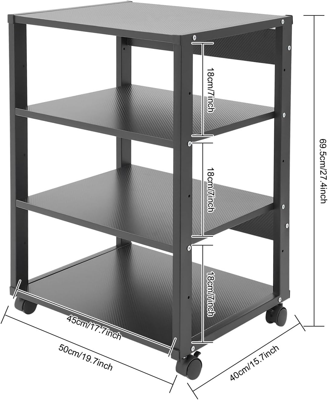 4-Tier Audio/Video Media Stand with Lockable Wheels, CD & Record Player Display Cabinet, AV Equipment Storage Rack, Holds Up to 88.18 lbs, Perfect for Living Room Entertainment