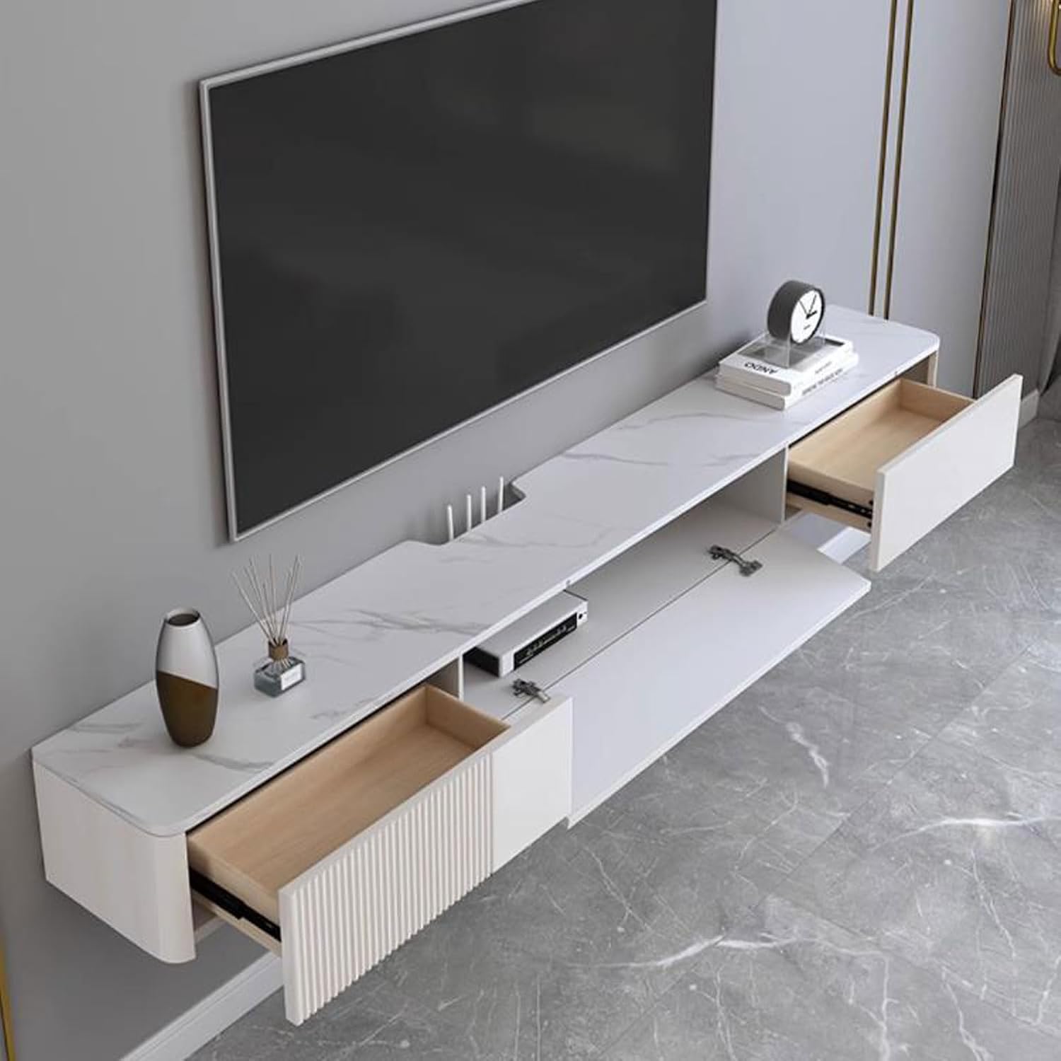 Floating TV Shelf Wall Shelf Wall Mounted TV Cabinet Home Entertainment Center TV Stands Book Shelf Game Media TV Console With drawer Storage Shelf Bedroom Living room Audio-visual Equipment Shelves