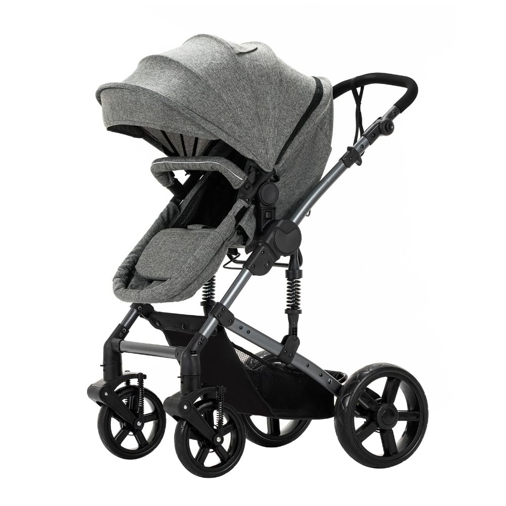 2 in 1 Baby Stroller,Convertible Infant Stroller for Newborn and Toddler with Triangular Frame & Dual Spring Suspension,One-Click Folding(Grey)