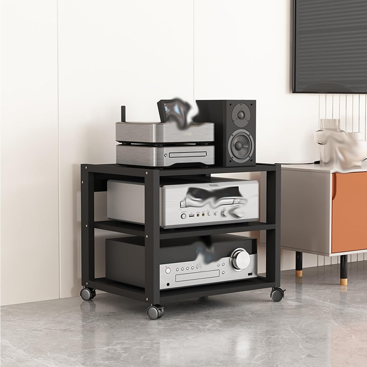 3-Tier Stereo Cabinet Furniture Equipment Shelf with Wheels, Mobile Corner Media Storage Stands Kitchen Organizer, Small Office Audio-Video Equipment Shelf (Size : 3 Tier (C))