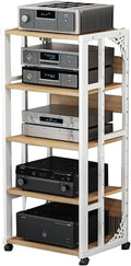 AV Receiver DVD Player Stand, Movable Adjustable Height Stereo Unit Components Rack, Easy to Assembly, Game Console/TV Box/Cable Box Shelf, Media Audio Equipment Cabinet, Bookshelf(White,5Ti