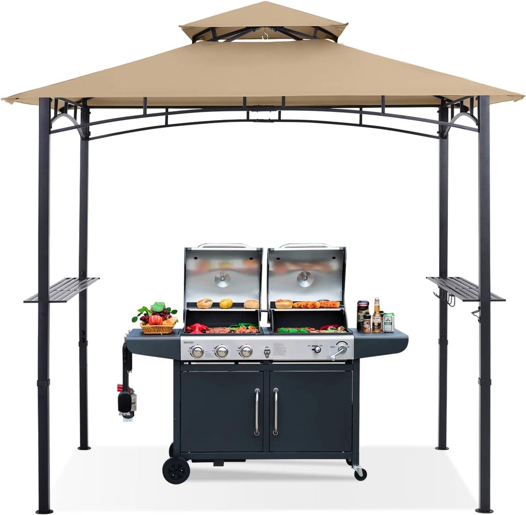 ABCCANOPY 8'x 5' Grill Gazebo Shelter, Outdoor BBQ Gazebo Canopy with LED Light (Khaki)