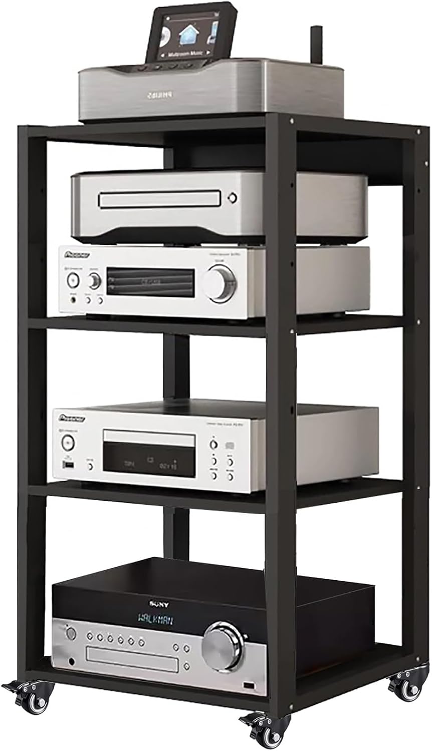 Heavy Duty Media Stereo Stand Equipment Shelf, 1 2 3 4 Layer Black Video Game/DVD Holder, Audio Component Rack Tower for Tv Accessories Record Player Console(H100cm-3Tier)