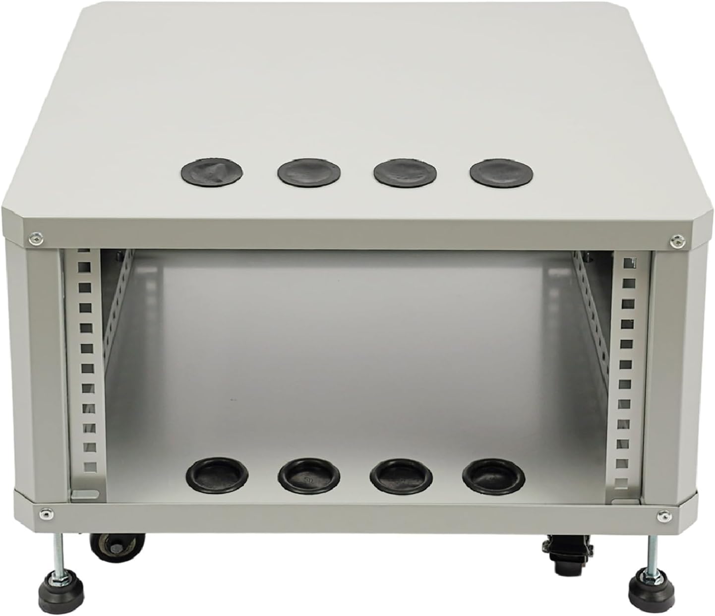 6U AV Rack with Wheels, Metal Studio Cabinet with Cable Ports, 22.4' x 19.8' x 15.1', Portable Home Studio Racks, Floor Standing Server Cabinet for Amplifiers, AV Equipment, Computers