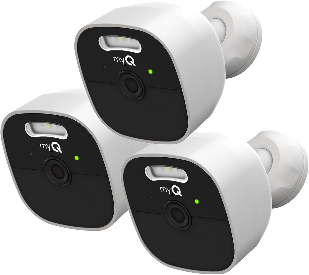 myQ Outdoor Battery Camera | 2K Camera, Color Night Vision, Spotlight, Motion Alerts, Live View with Two-Way Talk, Wireless, Weather-Resistant, Outdoor, White, 3 Pack