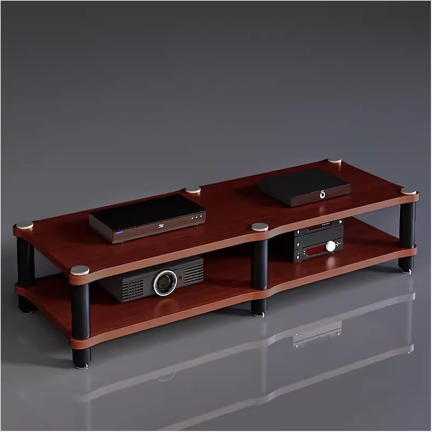 120cm Long Media Stand Audio/Video Component Cabinet, Home Stereo Racks and Stands, Heavy Duty Upright Modern Audio Equipment Rack, Open-Ended Modular Unit, Brown-2 Tier
