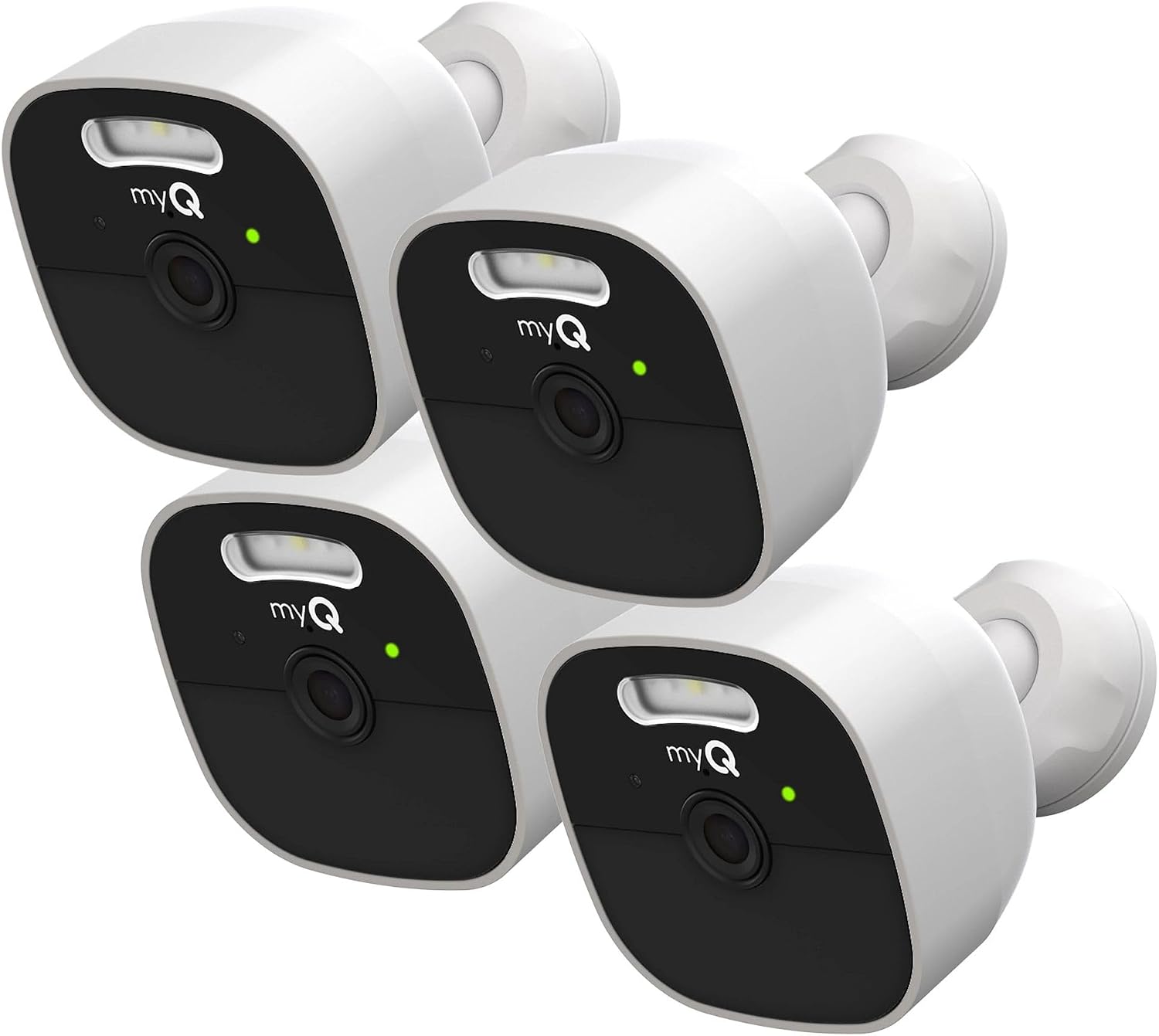 myQ Outdoor Battery Camera | 2K Camera, Color Night Vision, Spotlight, Motion Alerts, Live View with Two-Way Talk, Wireless, Weather-Resistant, Outdoor, White, 4 Pack