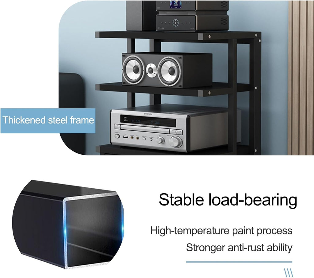 Media Storage Cabinet AV Media Stand 3-Tier Audio Component Rack, Corner Entertainment Center Equipment Console Shelf Thickened Steel Pipe, for Meeting Living(Black)