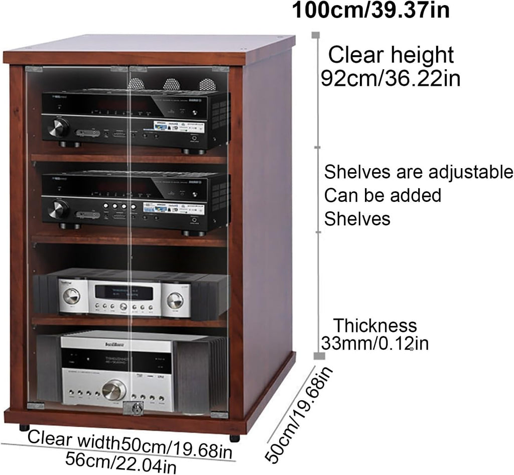 Stylish Multipurpose Wooden Media Cabinet - 4 Solid Shelves Audio Rack Tower, 56x50x100cm, Perfect for Record Players & Entertainment Storage Solution
