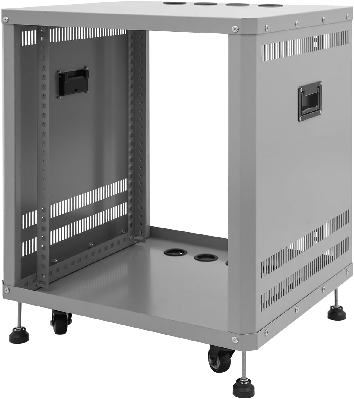 Network Audio Rack with Wheels, Steel Server Rack Cabinet for AV Equipment, Amplifiers, Network Gear, Rolling Universal Rack with Cable Management & Ventilation (Gray, 12U)