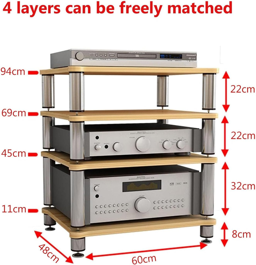 HOFSSI 23.6x18.8x37in AV Media Cabinet Stand Component Cabinet, Gaming TV Stand and Stereo Rack Audio Tower with Shock Absorber Feet (Color : 4 Tier)