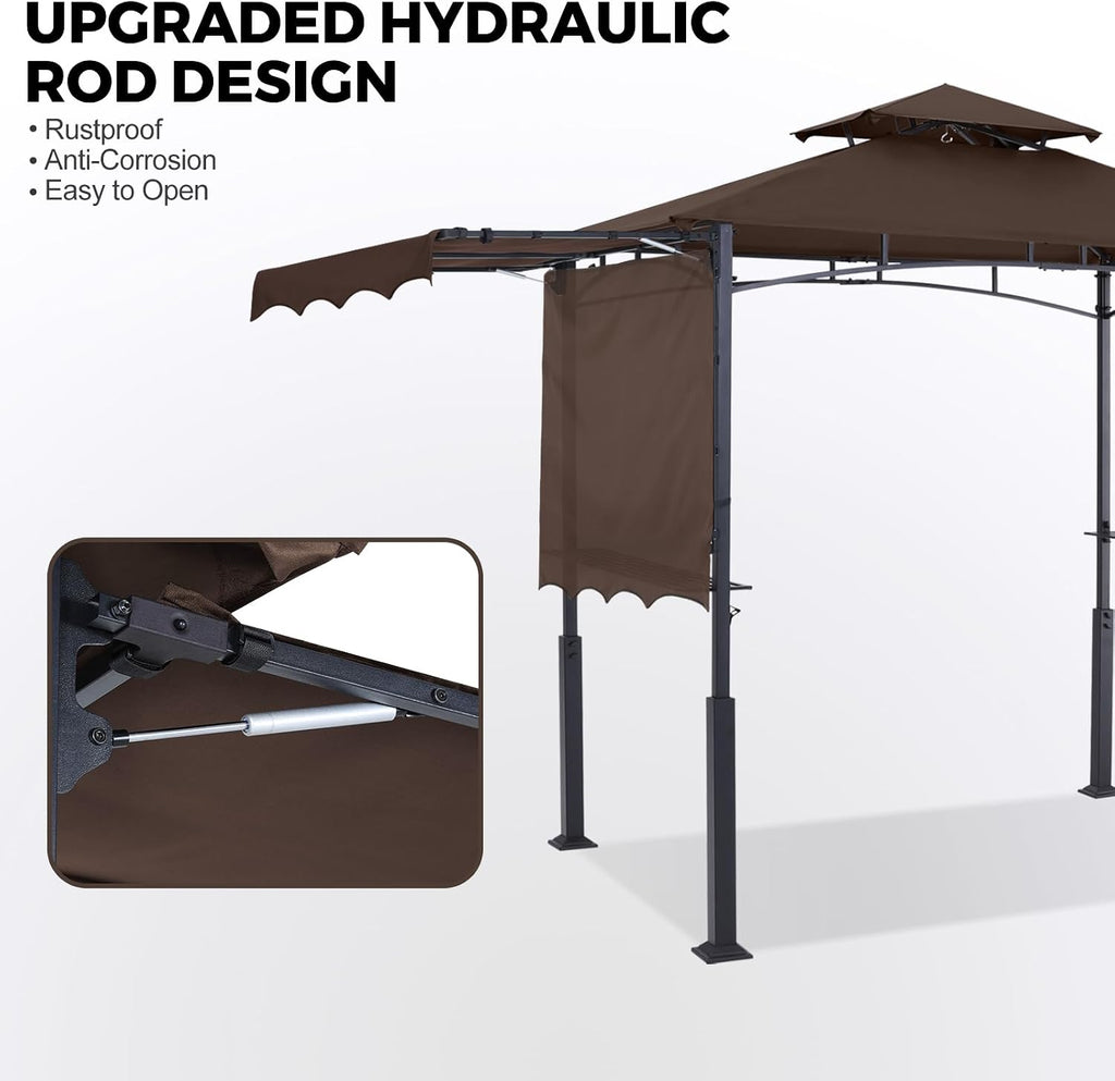 ABCCANOPY Grill Gazebo with Extra Awning on Three Sides - 5'x14' Outdoor Grill Canopy BBQ Gazebo Barbecue Canopy with LED Lights for Backyard, Lawn and Patio (Brown)