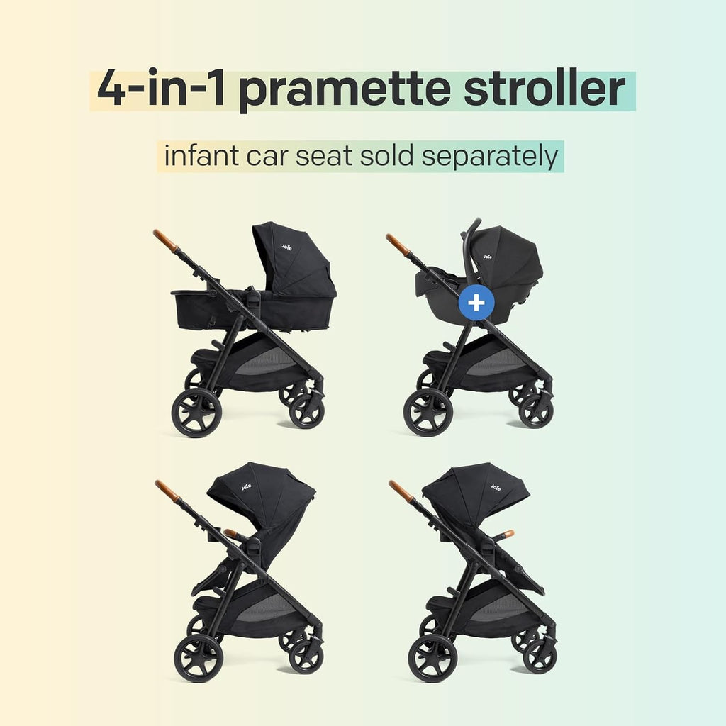 Joie Ginger and Mint Latch Travel System – 4-in-1 Travel System with Base-Free Infant Car Seat & Stroller, Built-in Latch for Easy Install and an Included All-Terrain Stroller (Shale Dark)