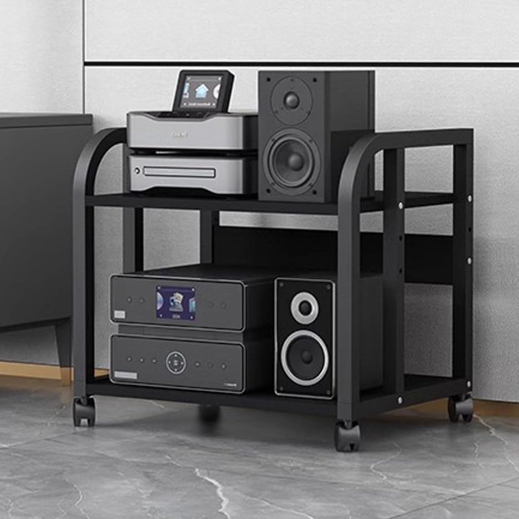 WDJBPSH Mobile Audio Media Rack on Wheels, Portable Video Entertainment Equipment Storage Holder with Height-Adjustable Shelf, Office Bedroom Living Room Organizer(Size:2 Tier/H 48.5cm - no Drawer)