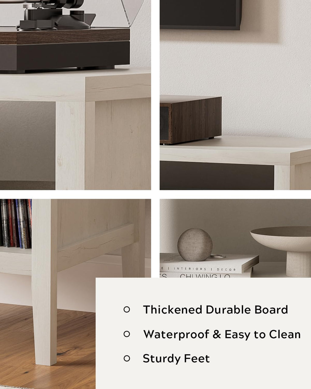 Modern Record Player Stand, Vinyl Record Storage Cabinet with Open Shelf, Wood Records Player Table Cube Storage Organizer for Living Room, Office, Antique White