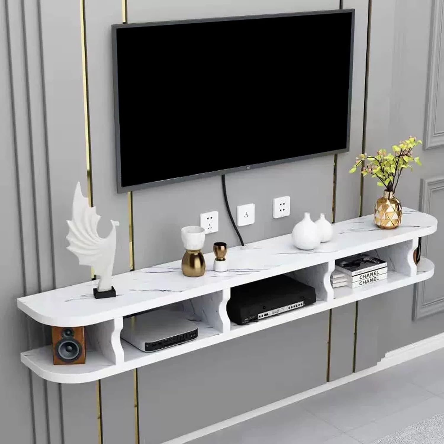 Wall mounted TV Cabinet Decorative Wall Display Floating Shelf Wall Shelf TV Stand TV Media Console Audio-visual Equipment Shelves TV Shelf Wall-Mounted Cable Management Storage Shelf Gaming Shelf