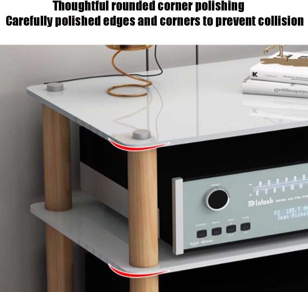 Audio-Video Media Stand 3 4 Tier Tempered Glass Shelves Portable Media Storage Rack for Entertainment Stereo Components, HiFi Audio Equipment(White,1 Tier/60x48x14cm)