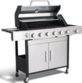 69000 BTU Output Propane Gas Grill with Side Burner and 6 Main Burners - Double-layer Stainless Steel Lid, Cast Iron Grids and Plate, Easy-Clean Grease Management for Perfect BBQs
